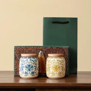 Small Travel Ceramic Tea Jar, Yellow Ru Porcelain Tea Jar