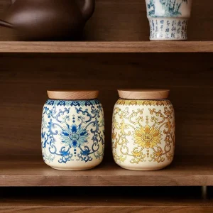 Small Travel Ceramic Tea Jar, Yellow Ru Porcelain Tea Jar