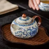 Ceramic Tea Infuser Pot, Blue and White Ru Kiln