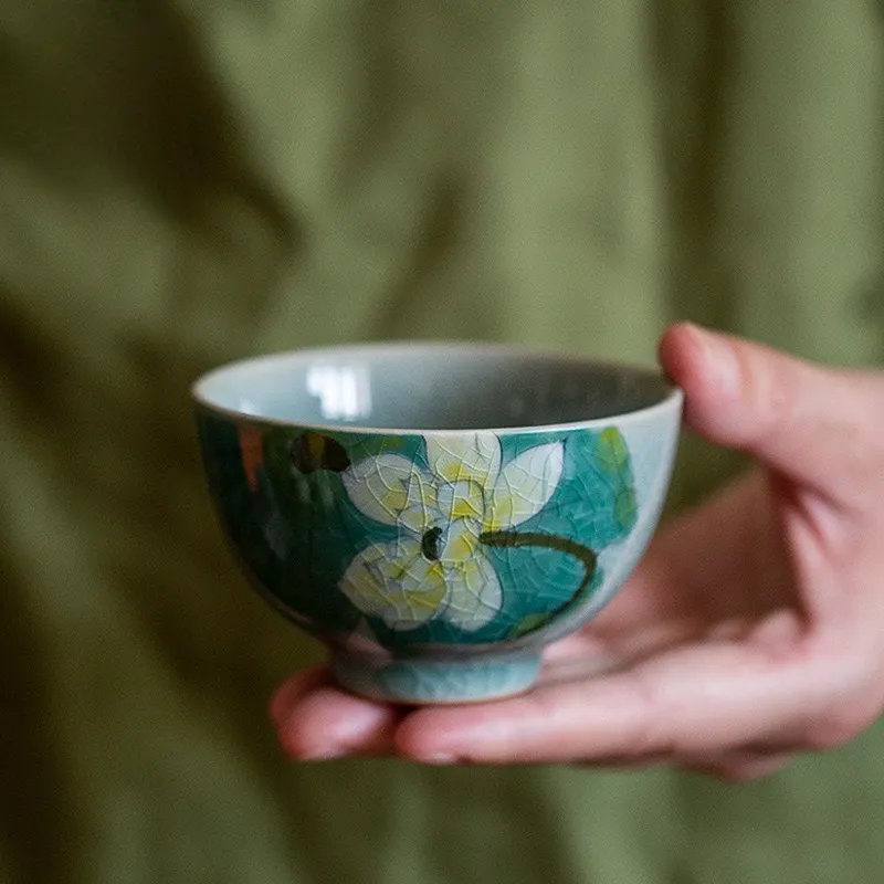Lotus Pattern Chinese Ceramic Green Tea Cups
