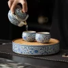 Gongfu Tea Tray, Round Ru Kiln Blue and White Porcelain Tea Tray