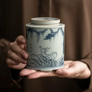 Old Vintage Ceramic Ru Kiln Tea Caddy