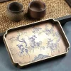 Vintage Brass Tea Tray, Hand-Painted Lacquered
