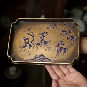 Vintage Brass Tea Tray, Hand-Painted Lacquered