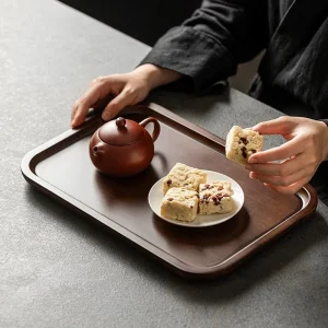 Wooden Tea Serving Tray, Black Walnut Wood Tea Serving Tray