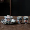 Antique Gaiwan Tea Set with gaiwan, tray, and four cups, a versatile Best Gaiwan collection ideal for small tea ceremonies.
