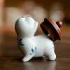 Hand-Painted Sassy Cat Ceramic Tea Pet 14 Multi-functional Cat Tea Pet used as teapot lid rest, hand-painted blue and white ceramic