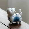 Hand-Painted Sassy Cat Ceramic Tea Pet 9 Blue and white peony pattern Cat Tea Pet, exquisite hand-painted ceramic tea decor