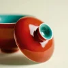 Chinese Style 120ml Gaiwan Tea Cup, Kung Fu Tea Set 9 Close-up of 120 ml Gaiwan lid, Chinese Gaiwan Tea Cup with red glaze and turquoise knob, premium porcelain gaiwan cup