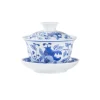 Jingdezhen Porcelain Gaiwan with hand-painted blue and white pomegranate and vine patterns, complete with lid and saucer