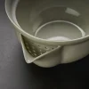 Close-up of a Gaiwan With Spout, highlighting its built-in tea strainer and precision spout for clean, hassle-free pouring.
