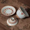 Ru Kiln Vintage Dunhuang Treasure Flower Gaiwan Tea Set 160ml 10 Disassembled Ru Kiln Gaiwan set, showcasing the crackled glaze and intricate vintage patterns on this elegant Vintage Gaiwan Tea Set.