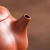Close-up of the spout on a Yixing Pumpkin Teapot, showing the smooth, precise craftsmanship of the Yixing Purple Sand clay.